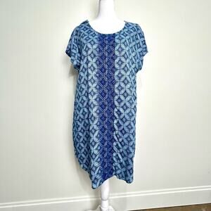 House of Pom Embroidered Dress Small Womens Blue Geometric Cover Up Tribal Boho